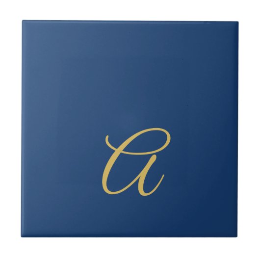 Goud & Blauwe Kleur Monogram Professionele Initiaa Tegeltje (Voorkant)