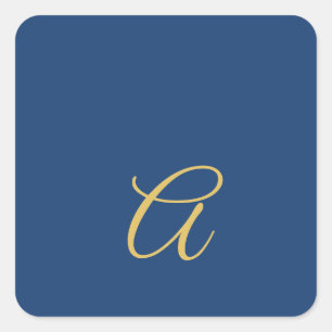 Goud & Blauwe Kleur Monogram Professionele Initiaa Vierkante Sticker