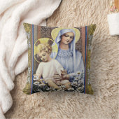 Goud/blauwe maagd houdt Baby Jezus aan de grens va Kussen (Deken)