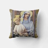 Goud/blauwe maagd houdt Baby Jezus aan de grens va Kussen (Achterkant)