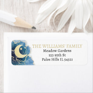 Goud blauwe maan baby shower retouradreslabels etiket
