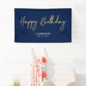 Goud & Blauwe Minimale Aangepaste Verjaardagsbanne Spandoek (Insitu)