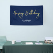 Goud & Blauwe Minimale Aangepaste Verjaardagsbanne Spandoek (Beurs)