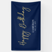 Goud & Blauwe Minimale Aangepaste Verjaardagsbanne Spandoek (Verticaal)