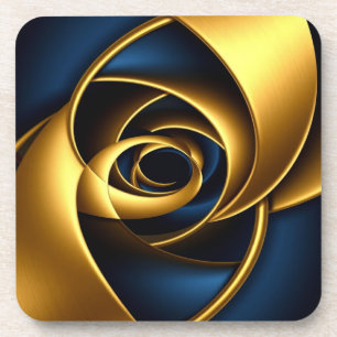 goud blauwe spiraal abstract wervelpatroon luxe ge bier onderzetter