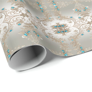 Goud Blauwe Stenen Versierpapier Inpakken Cadeaupapier