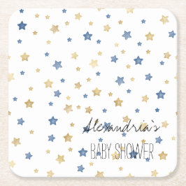 Goud Blauwe Sterrenlicht Sterren Persoonlijke Baby Kartonnen Onderzetters