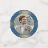Goud & Blauwe Stip Persoonlijke bruiloft Confetti (Kleine voorkant)
