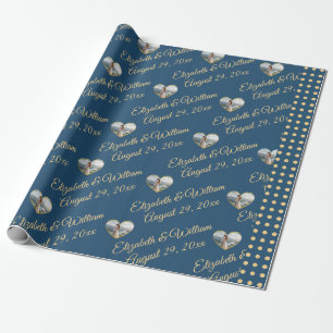 Goud & Blauwe Stip Persoonlijke Huwelijk Cadeaupapier