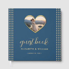 Goud & Blauwe Stip Persoonlijke Huwelijk Gastenboek