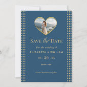 Goud & Blauwe Stip Persoonlijke Trouwdag Save The Date (Voorkant)