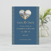 Goud & Blauwe Stip Persoonlijke Trouwdag Save The Date (Staand voorkant)