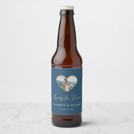 Goud & Blauwe Stippen Persoonlijke bruiloft Bier Etiket