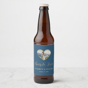 Goud & Blauwe Stippen Persoonlijke bruiloft Bier Etiket