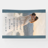 Goud & Blauwe Stippen Persoonlijke bruiloft Spandoek (Horizontaal)
