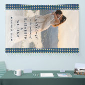 Goud & Blauwe Stippen Persoonlijke bruiloft Spandoek (Beurs)