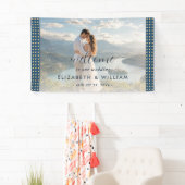 Goud & Blauwe Stippen Persoonlijke bruiloft Spandoek (Insitu)