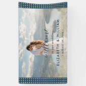Goud & Blauwe Stippen Persoonlijke bruiloft Spandoek (Verticaal)