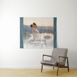 Goud & Blauwe Stippen Persoonlijke bruiloft Wandkleed