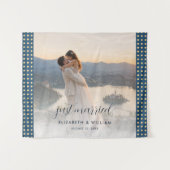 Goud & Blauwe Stippen Persoonlijke bruiloft Wandkleed (Voorkant (horizontaal))