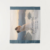 Goud & Blauwe Stippen Persoonlijke bruiloft Wandkleed (Voorkant)