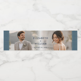 Goud & Blauwe Stippen Persoonlijke bruiloft Waterfles Etiket
