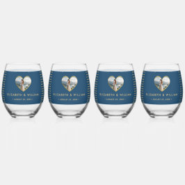 Goud & Blauwe Stippen Persoonlijke bruiloft Wijnglas Zonder Voet