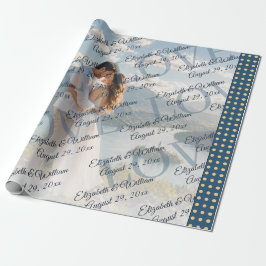 Goud & Blauwe Stippen Persoonlijke Trouwdag Cadeaupapier