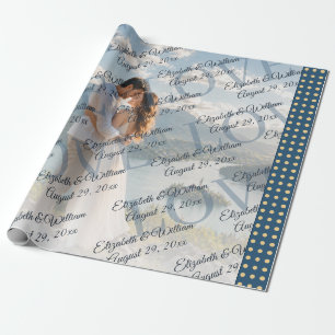 Goud & Blauwe Stippen Persoonlijke Trouwdag Cadeaupapier
