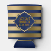 Goud & Blauwe Strepen Geometrisch Patroon 2 Blikjeskoeler (Achterkant)