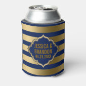 Goud & Blauwe Strepen Geometrisch Patroon 2 Blikjeskoeler (Blikje Achterkant)