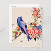 Goud Blauwe Vogel Rode Bloem Vlinder Glitters Feestdagenkaart (Voorkant / Achterkant)