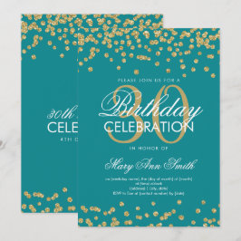 Goud Blauwgroen 30e Verjaardag Glitter Confetti Kaart