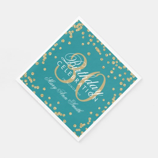 Goud Blauwgroen 30e Verjaardag Glitter Confetti Servet (Hoek)