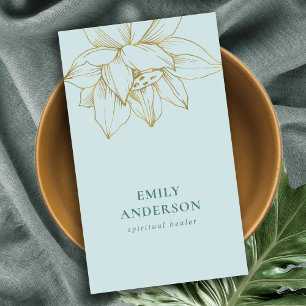 GOUD BLAUWGROEN BLAUW LOTUS EENVOUDIG REIKI SPIRIT VISITEKAARTJE