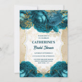 Goud blauwgroen blauw roos waterverf vrijgezellenf kaart (Voorkant)