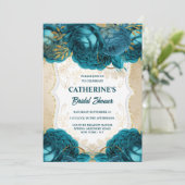 Goud blauwgroen blauw roos waterverf vrijgezellenf kaart (Staand voorkant)