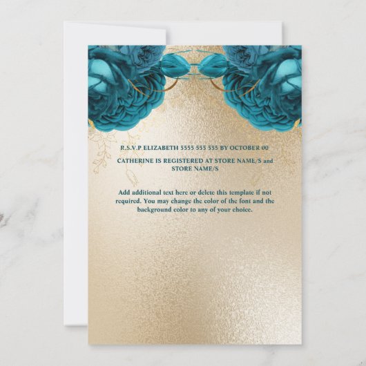 Goud blauwgroen blauw roos waterverf vrijgezellenf kaart (Achterkant)