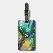 Goud, Blauwgroen en donkergrijs vloeibare inkt, DI Bagagelabel (Voorkant verticaal)