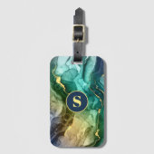 Goud, Blauwgroen en donkergrijs vloeibare inkt, DI Bagagelabel (Voorkant (verticaal))