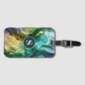 Goud, Blauwgroen en donkergrijs vloeibare inkt, DI Bagagelabel (Voorkant (horizontaal))