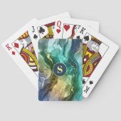 Goud, Blauwgroen en donkergrijs vloeibare inkt, DI Pokerkaarten (Achterkant)