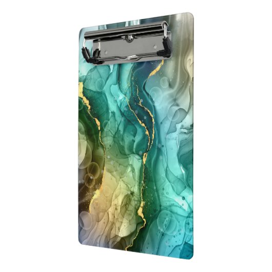 Goud, Blauwgroen en donkergrijs vloeibare inkt Mini Klembord (Angled2)