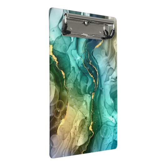 Goud, Blauwgroen en donkergrijs vloeibare inkt Mini Klembord (Schuin)