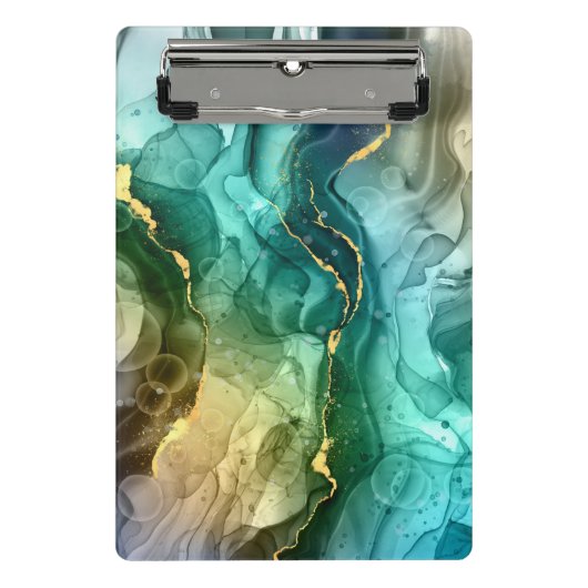 Goud, Blauwgroen en donkergrijs vloeibare inkt Mini Klembord (Voorkant)