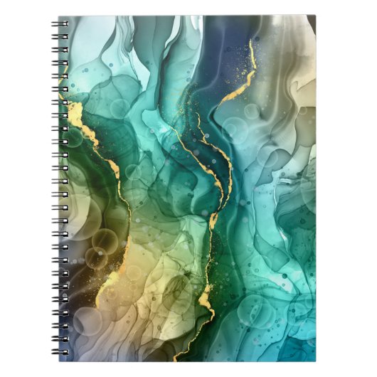 Goud, Blauwgroen en donkergrijs vloeibare inkt Notitieboek (Voorkant)