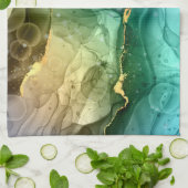 Goud, Blauwgroen en donkergrijs vloeibare inkt Theedoek (Gevouwen)