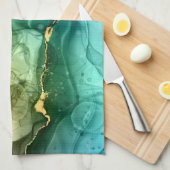 Goud, Blauwgroen en donkergrijs vloeibare inkt Theedoek (Quarter Fold)