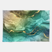 Goud, Blauwgroen en donkergrijs vloeibare inkt Theedoek (Horizontaal)