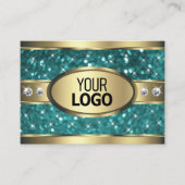 Goud Blauwgroen Glitter Lichtgevende Sterren Diama Visitekaartje (Voorkant)